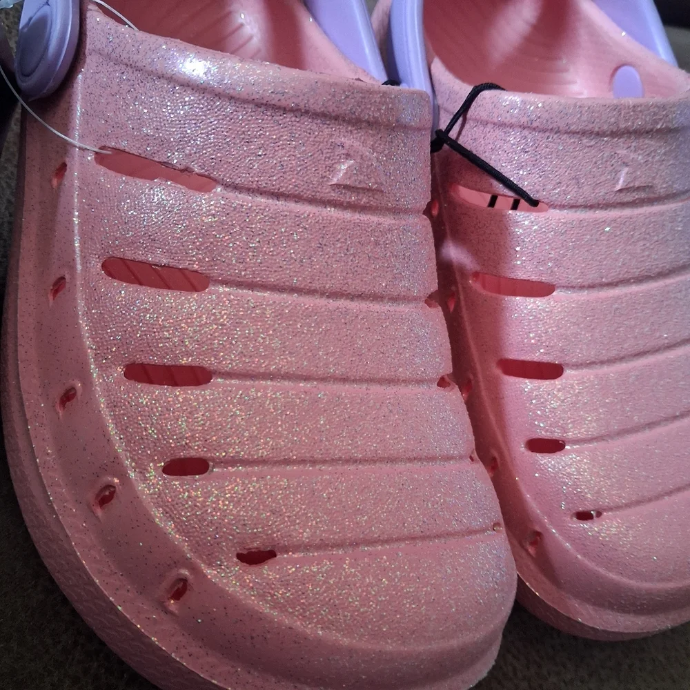 Rugged Shark Kids Sparkle Pink Slip-On Clog Size 10